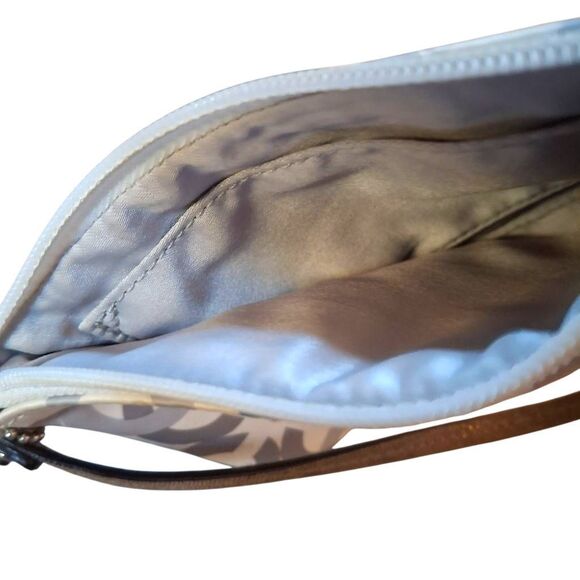 Coach Satin Clover Print Wristlet Gray Blue Logo Pattern Small Purse - Picture 2 of 6